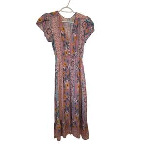 Bo-ho Hippie Springtime Island Print Dress, Women's Size Medium M